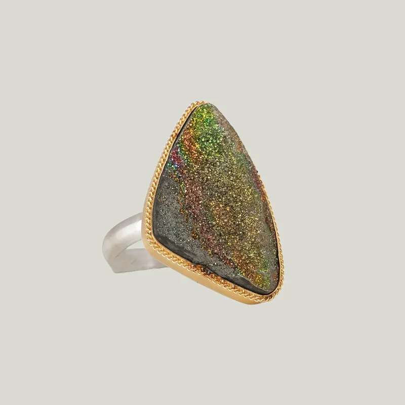 One-of-a-Kind Rainbow Pyrite Druzy Ring