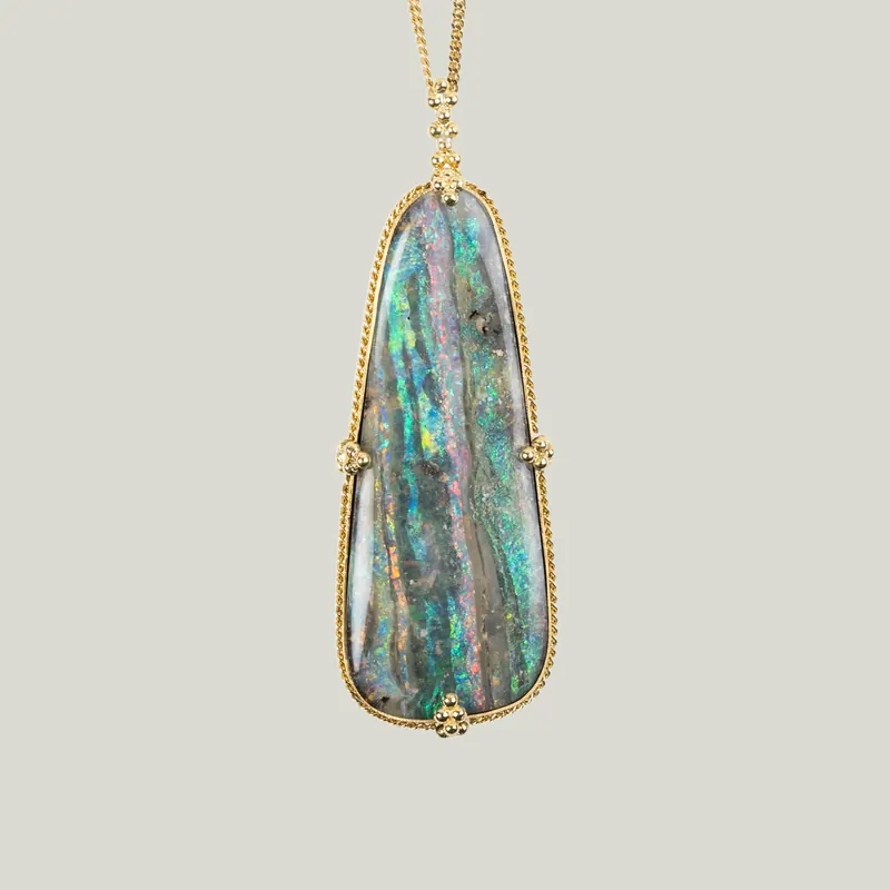 One-of-a-Kind Boulder Opal Necklace with Silver Diamonds
