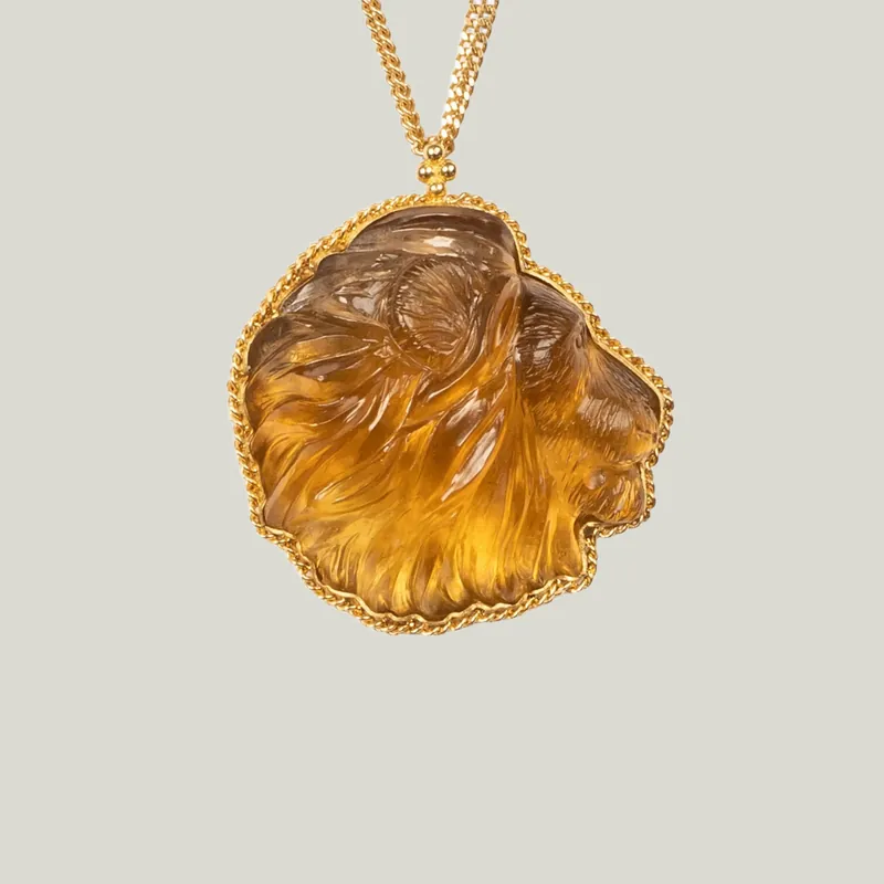 One-of-a-Kind Citrine Lion Necklace
