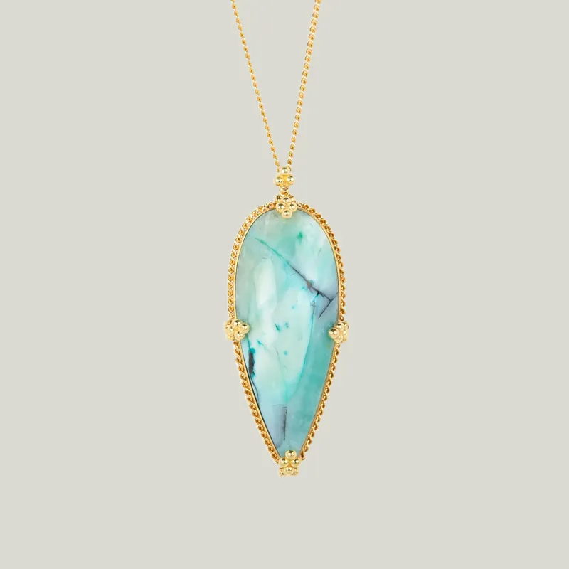 One-of-a-Kind Petrified Wood/Blue Opal Necklace