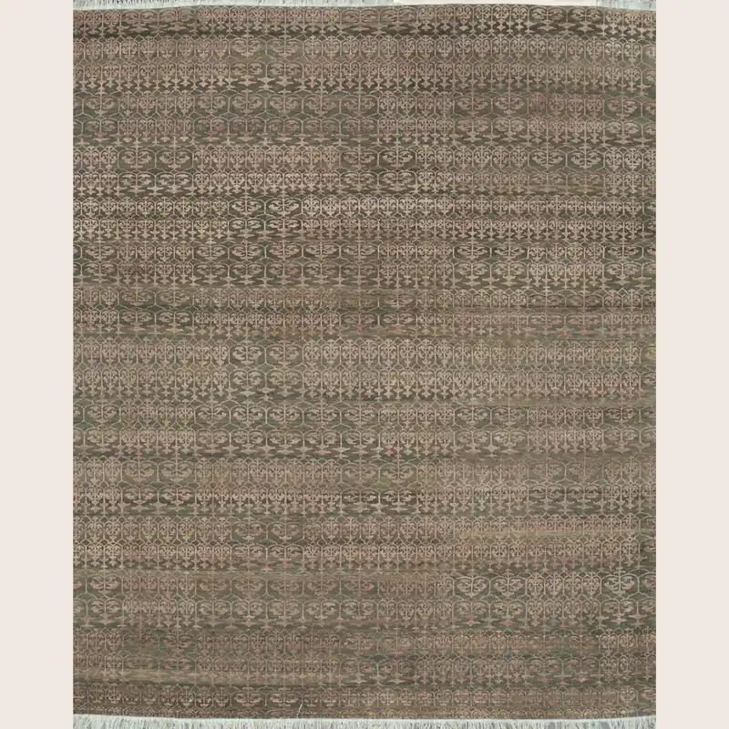 Olive & Pink Transitional Wool Silk Blend Rug - 8' x 10'