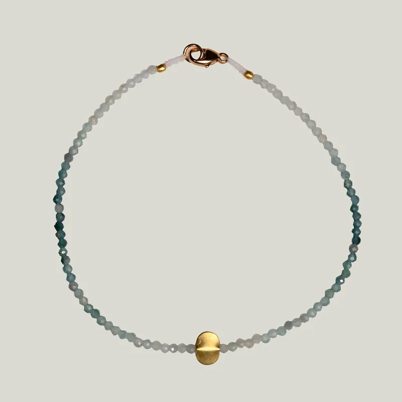 Grandierite & 18Kt Flat Oval Beaded Bracelet - Nightingale Design, Inc. (Consigned)