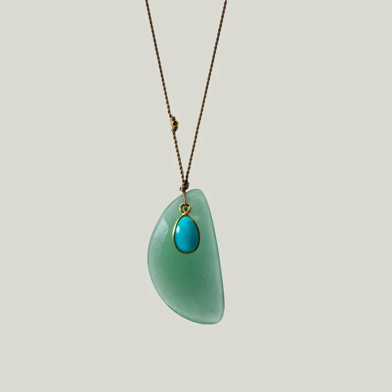 Green Chalcedony & Turquoise Sandpiper Necklace - Nightingale Design, Inc. (Consigned)