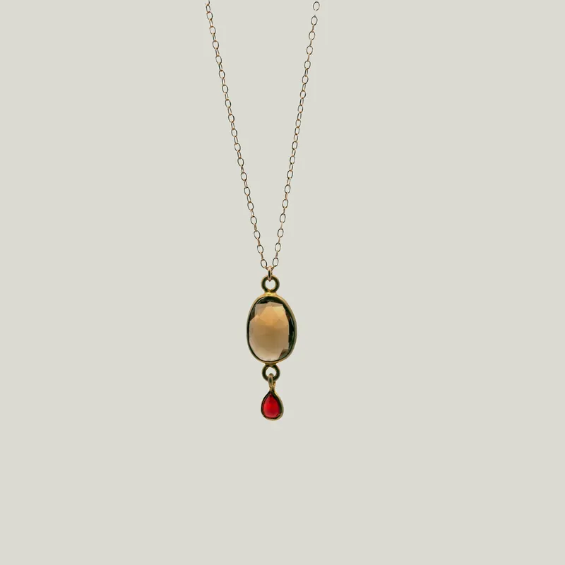 Cognac Quartz & Sapphire Kingfisher Necklace - Nightingale Design, Inc. (Consigned)