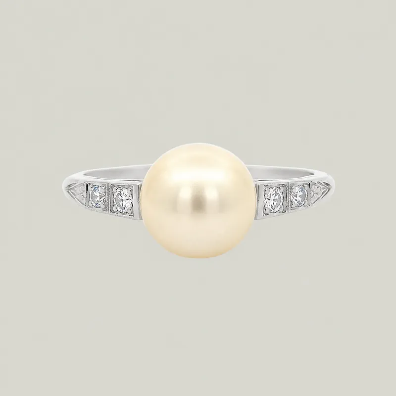 Platinum Vintage Pearl Diamond Ring - Odeon Collection (Leased)