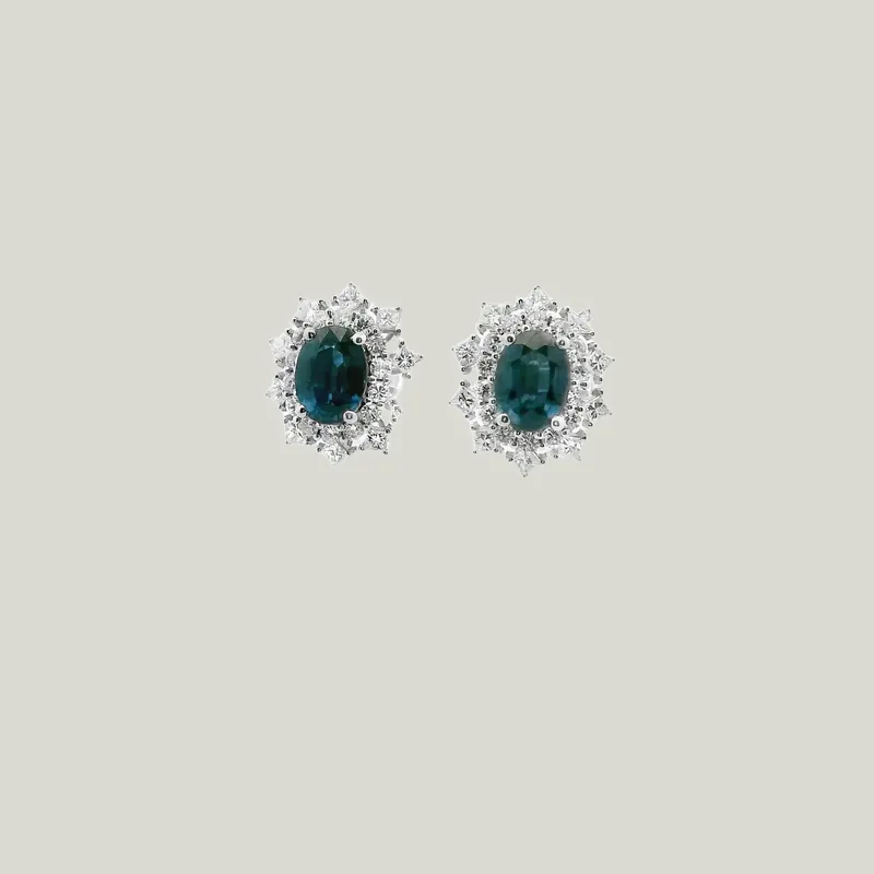 Platinum Sapphire Diamond Stud Earrings - Odeon Collection (Leased)