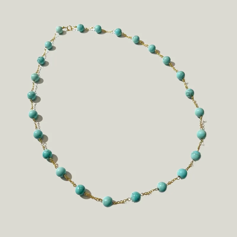 Turquoise and 18K Gold Chain Necklace - Odeon Collection (Leased)