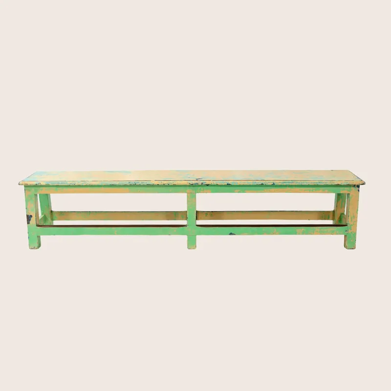 Vintage Green & Yellow Painted Bench - Golden Oldies