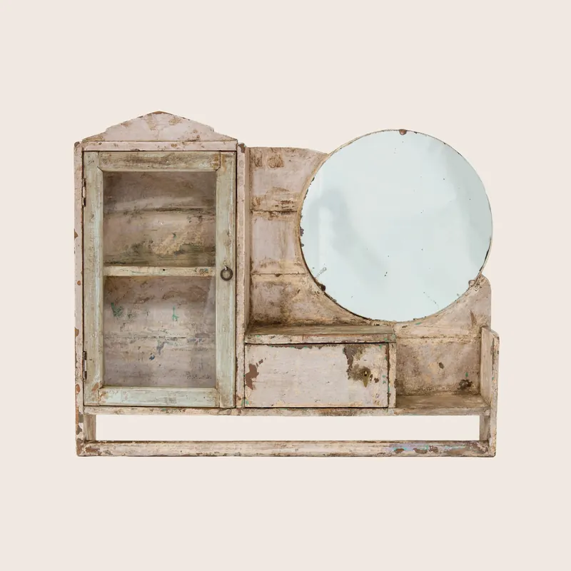 Vintage Round Hanging Valet Mirror - Golden Oldies