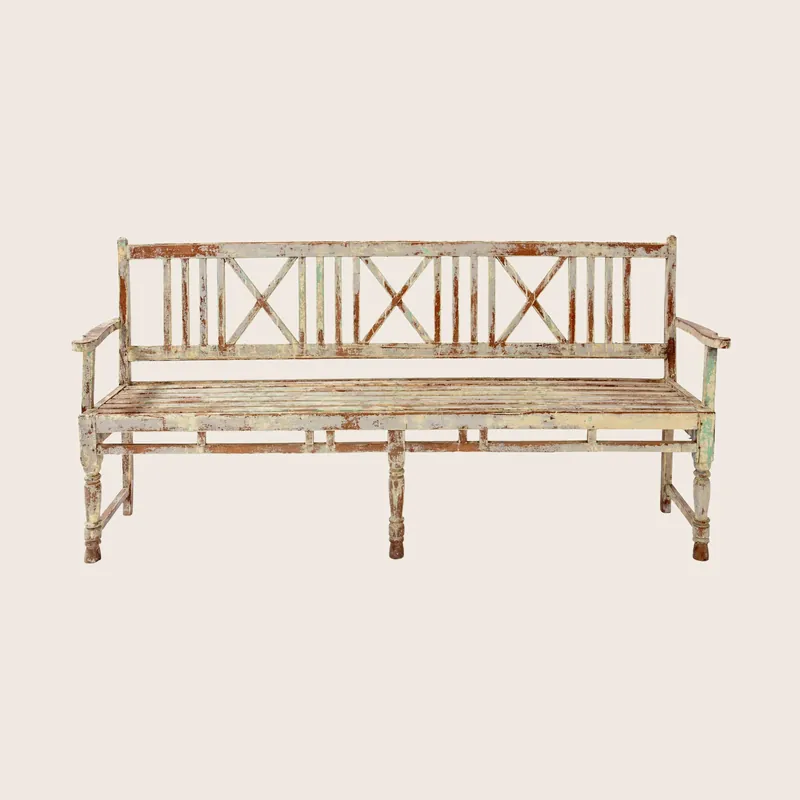 Vintage Multicolor Painted Bench - Golden Oldies