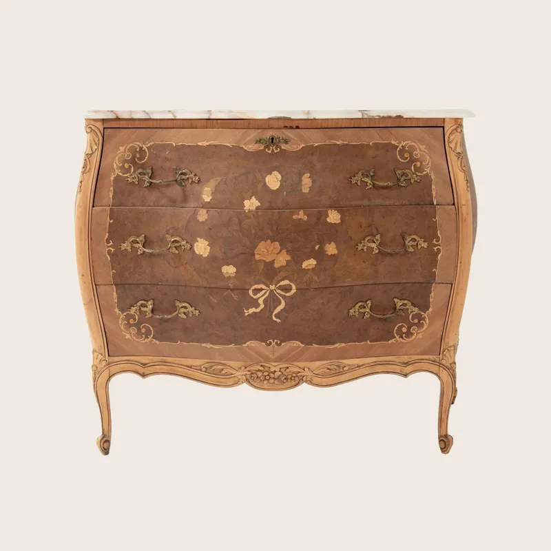 Vintage European Floral Inlay Dresser - Golden Oldies