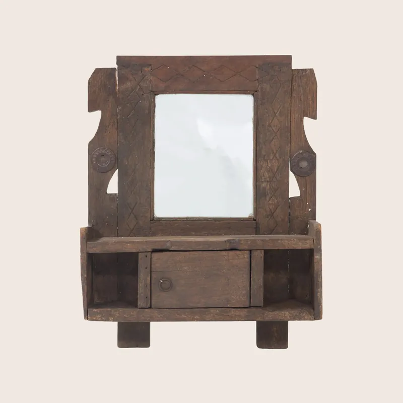 Vintage Wood Carved Hanging Valet Mirror - Golden Oldies
