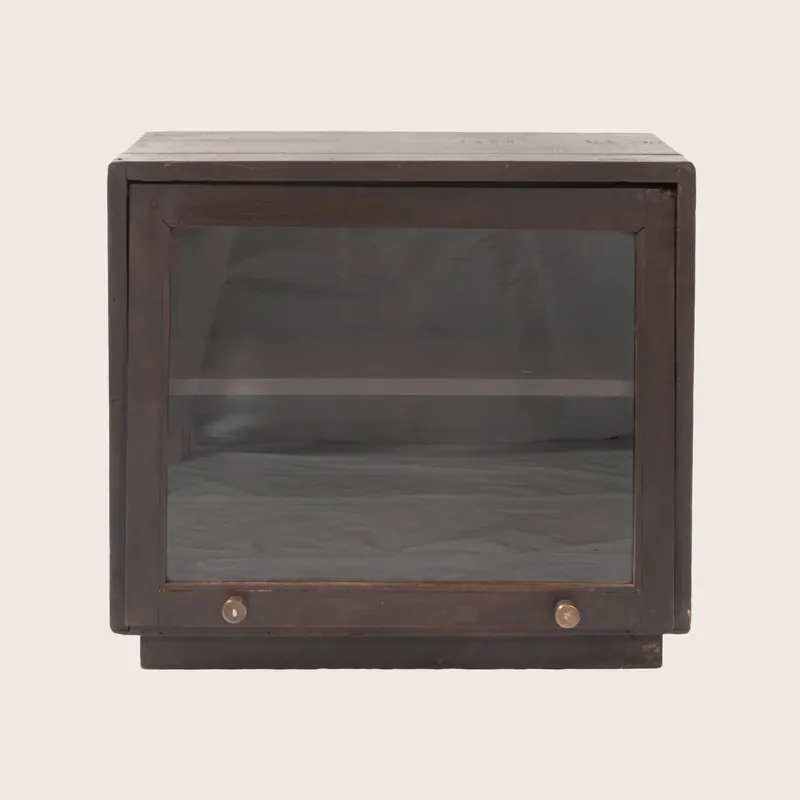 Vintage Wooden Slide-Front Small Cabinet