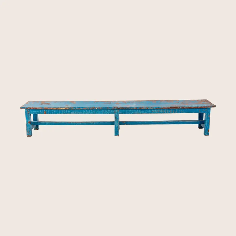 Vintage Blue Painted Low Bench - Golden Oldies