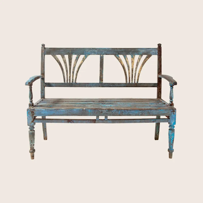 Vintage Blue Painted Bench - Golden Oldies