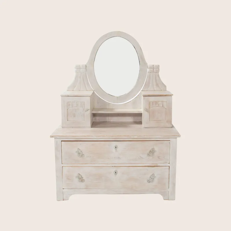 Vintage European White-Wash Vanity Dresser