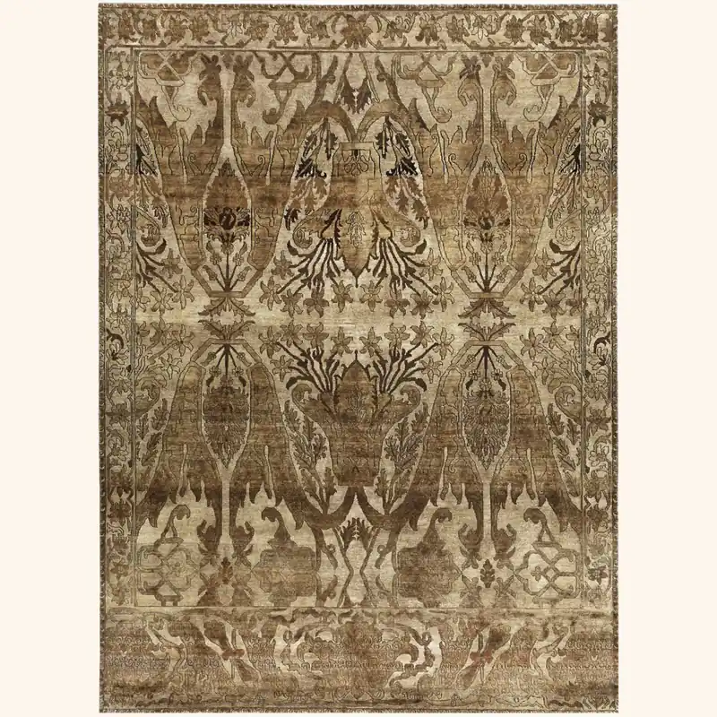 Cream Brown Alchemy Silk Wool Blend Rug - 6'7" x 9'2"