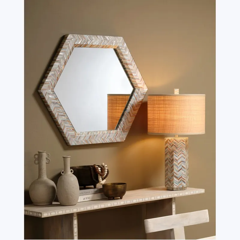 Academy Mother of Pearl Hexagon Wall Mirror - Jamie Young