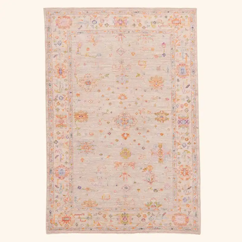 Beige Traditional Oushak Wool Rug - 6' x 8'9"