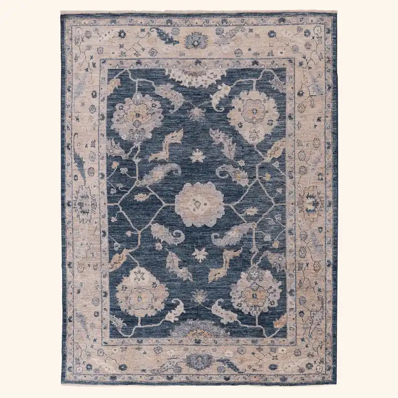 Blue Traditional Oushak Wool Rug - 8'1" x 9'6"