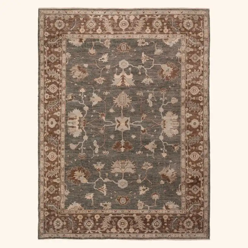 Brown Traditional Oushak Wool Rug - 8'10" x 11'8"