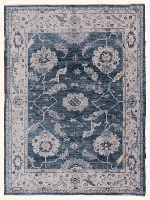 Blue Traditional Oushak Wool Rug - 8'7" x 11'3"
