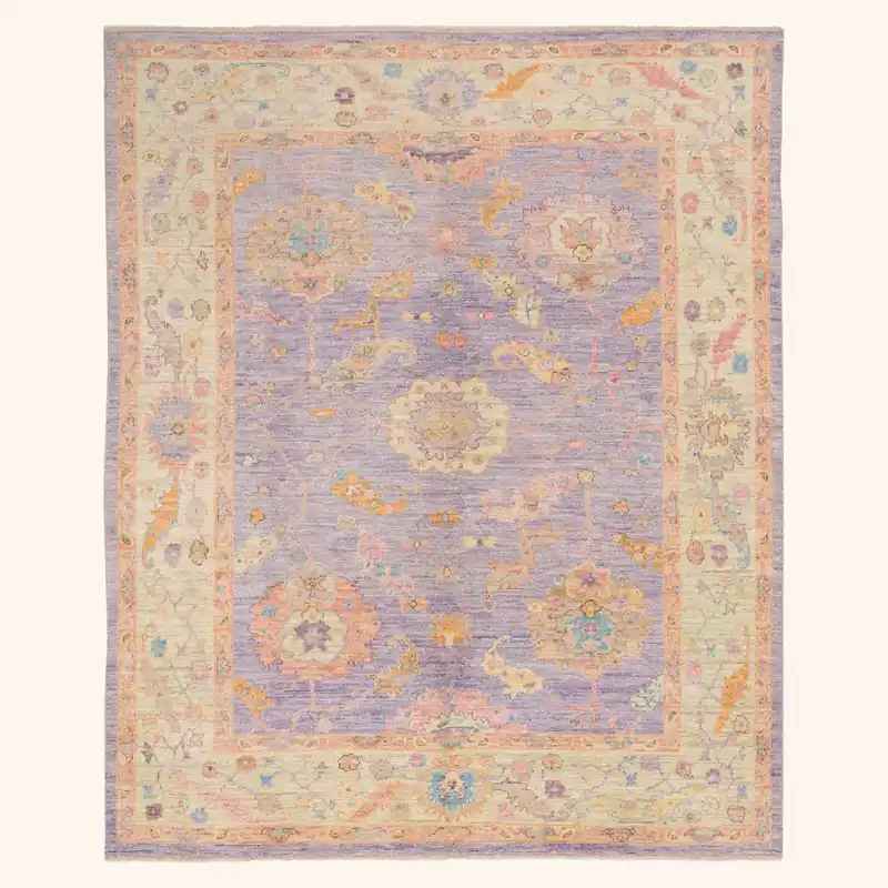 Purple Traditional Oushak Wool Rug - 8'3" x 9'6"
