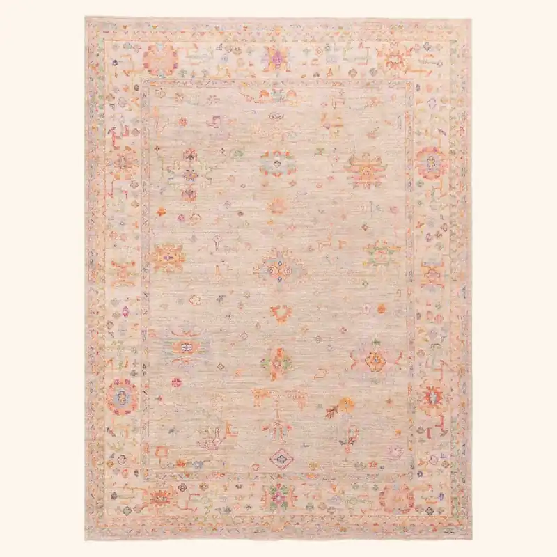 Beige Traditional Oushak Wool Rug - 7'10" x 9'7"