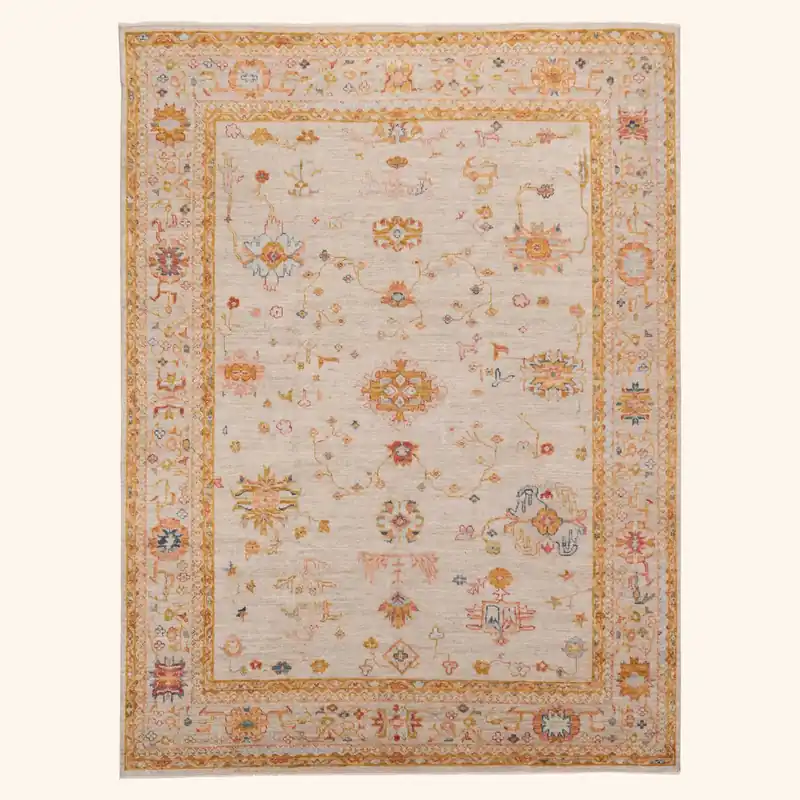 Orange Traditional Oushak Wool Rug - 9'3" x 11'5"