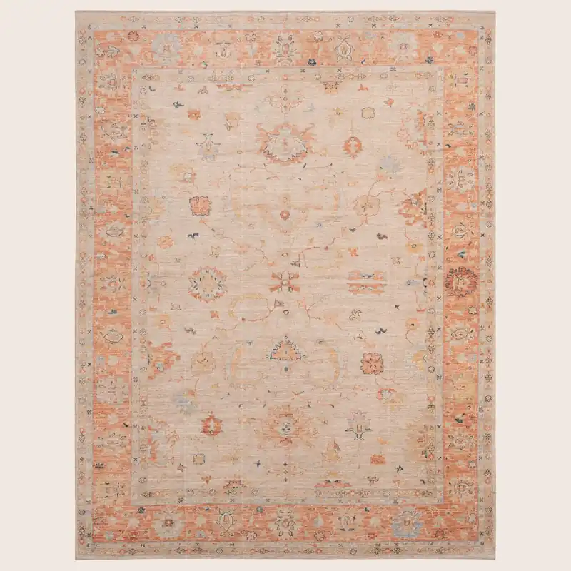 Orange Traditional Oushak Wool Rug - 11'5" x 14'9"