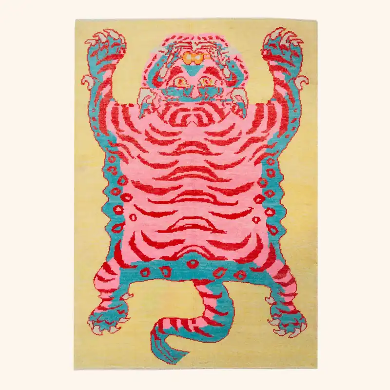 Yellow Contemporary Tiger Wool Rug - 4'10" x 6'11"