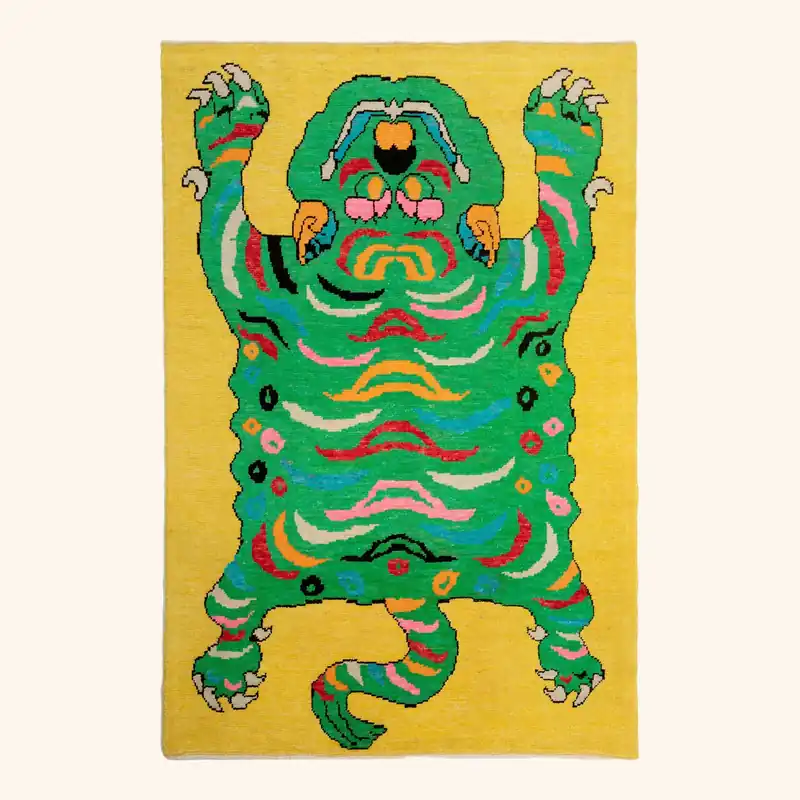 Yellow Contemporary Tiger Wool Rug - 5'5" x 8'2"