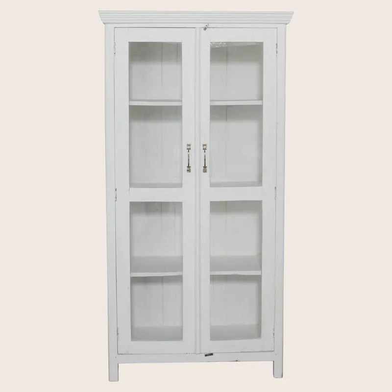 Vintage White-Painted Glass Front Cabinet