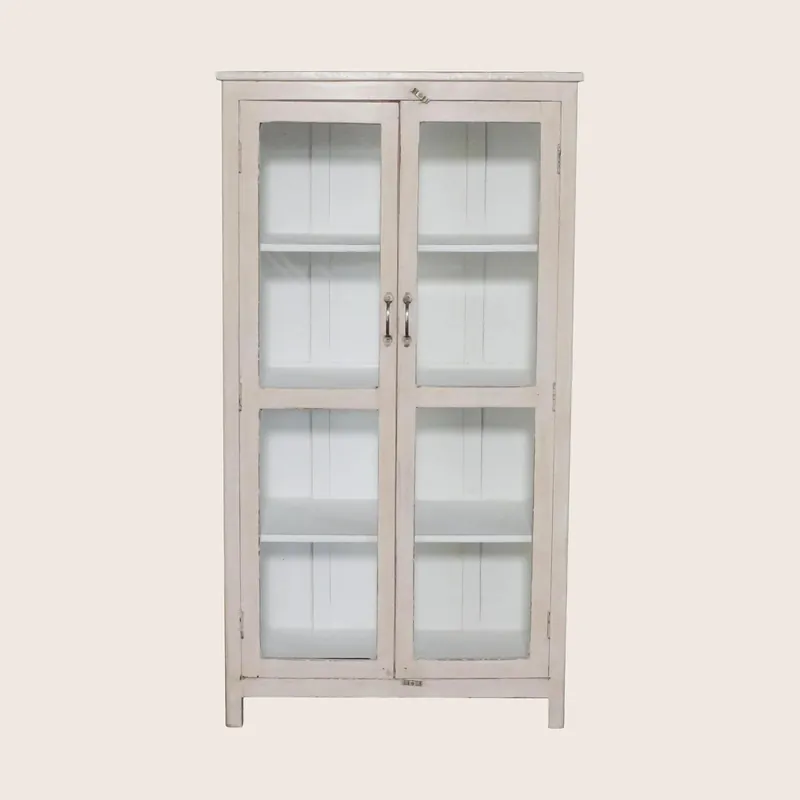 Vintage Pink-Painted Glass Front Cabinet