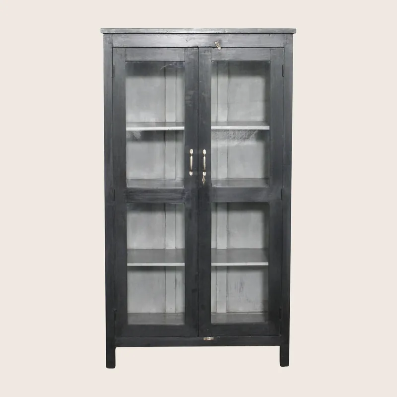 Vintage Black-Painted Glass Front Cabinet