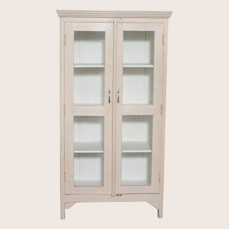 Vintage Pink-Painted Glass Front Cabinet