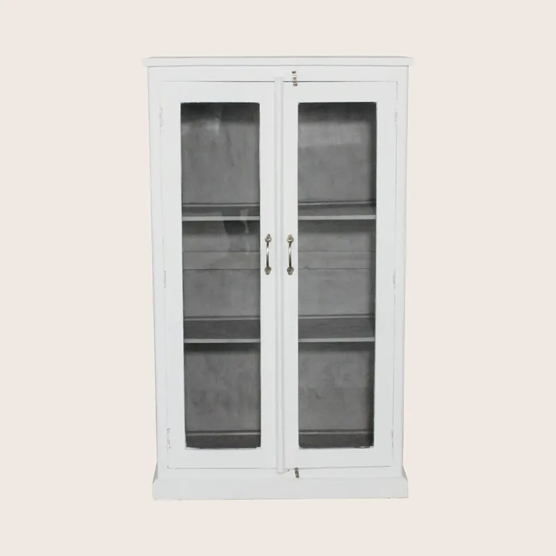 Vintage White-Painted Glass Front Cabinet