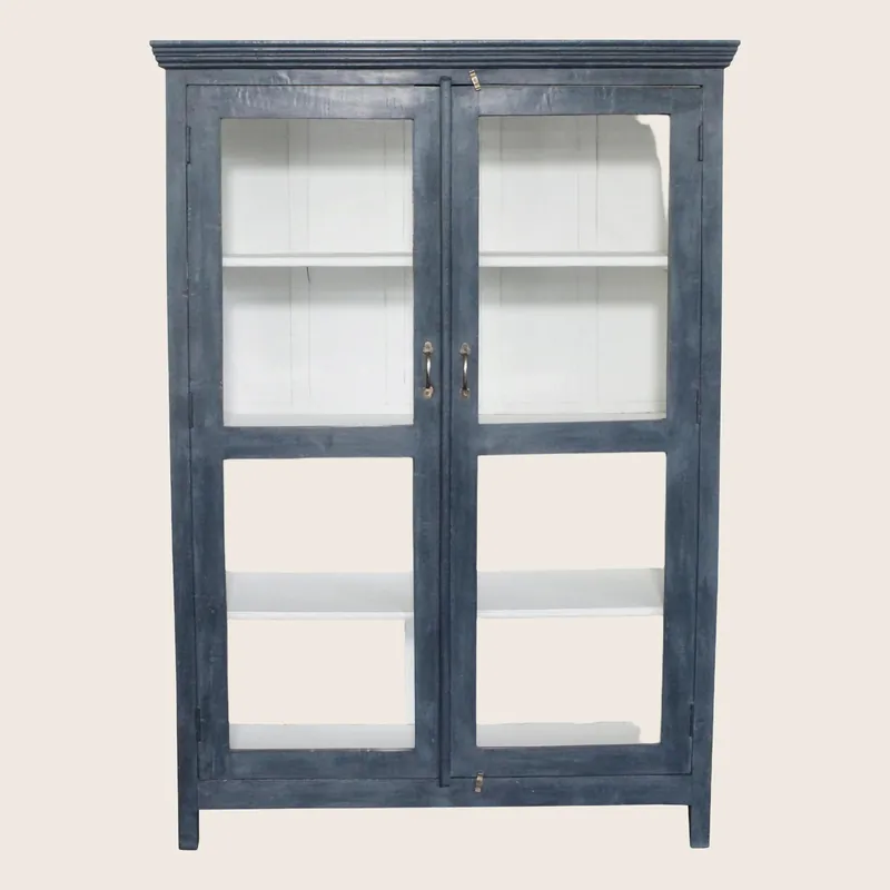 Vintage Navy-Painted Glass Front Cabinet