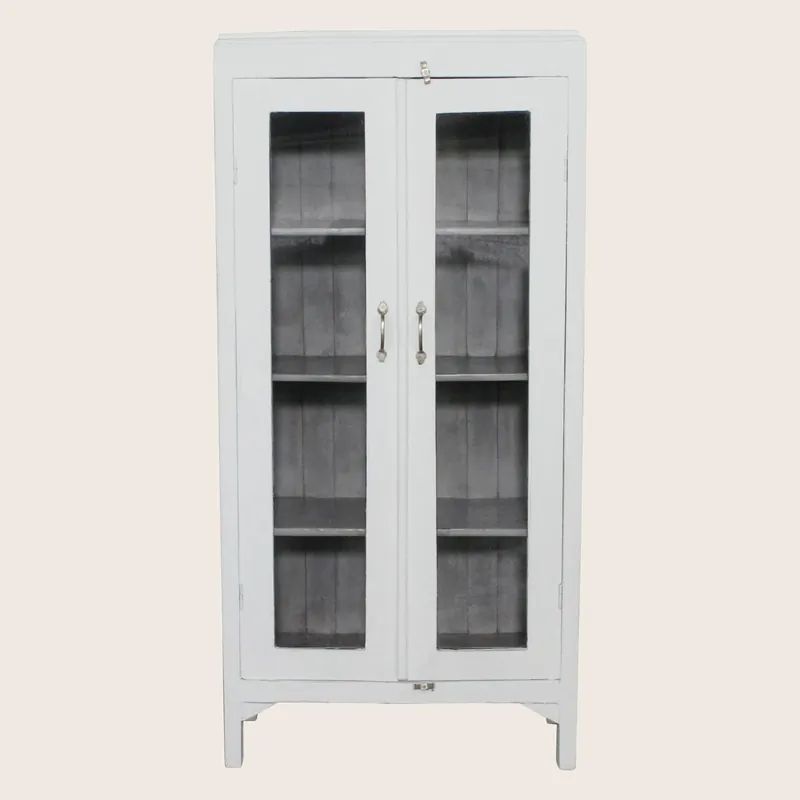 Vintage White-Painted Glass Front Cabinet