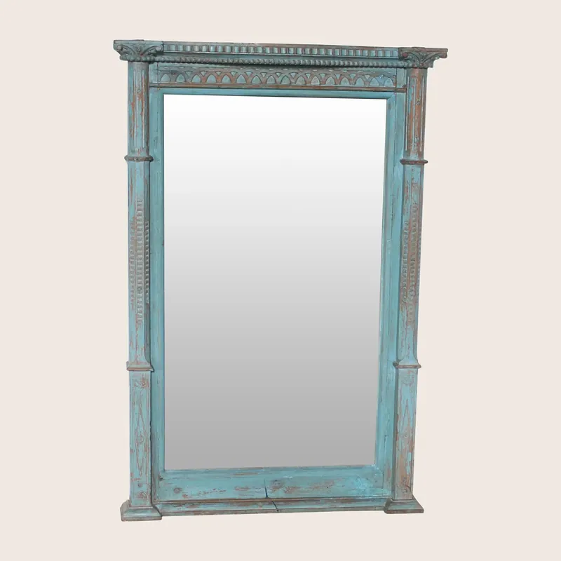 Vintage Teal-Painted Ornate Mirror