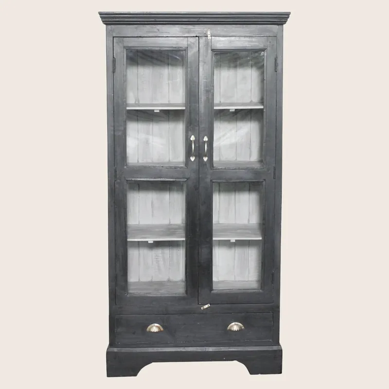 Vintage Black-Painted Glass Front Cabinet