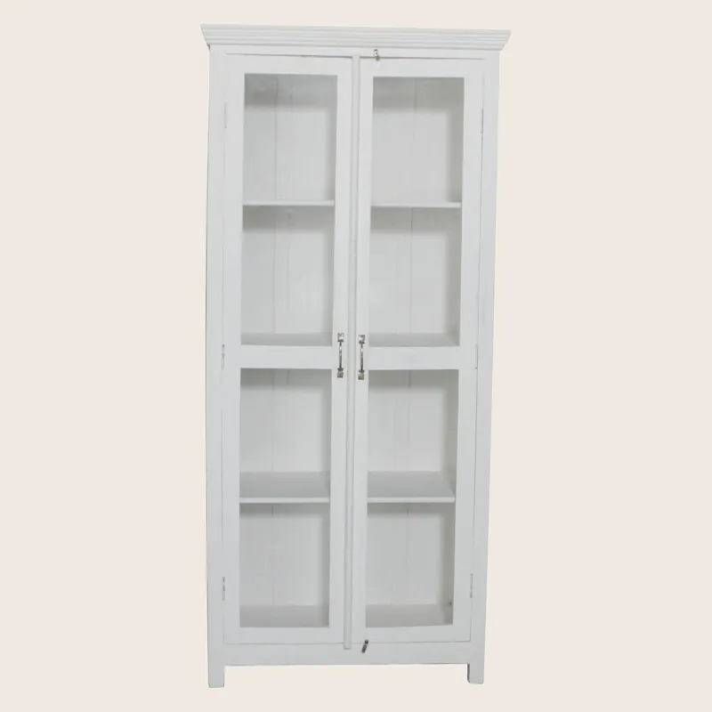 Vintage White-Painted Glass Front Cabinet