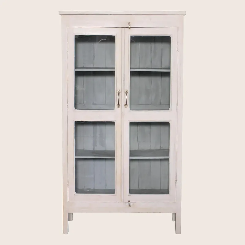 Vintage Pink-Painted Glass Front Cabinet