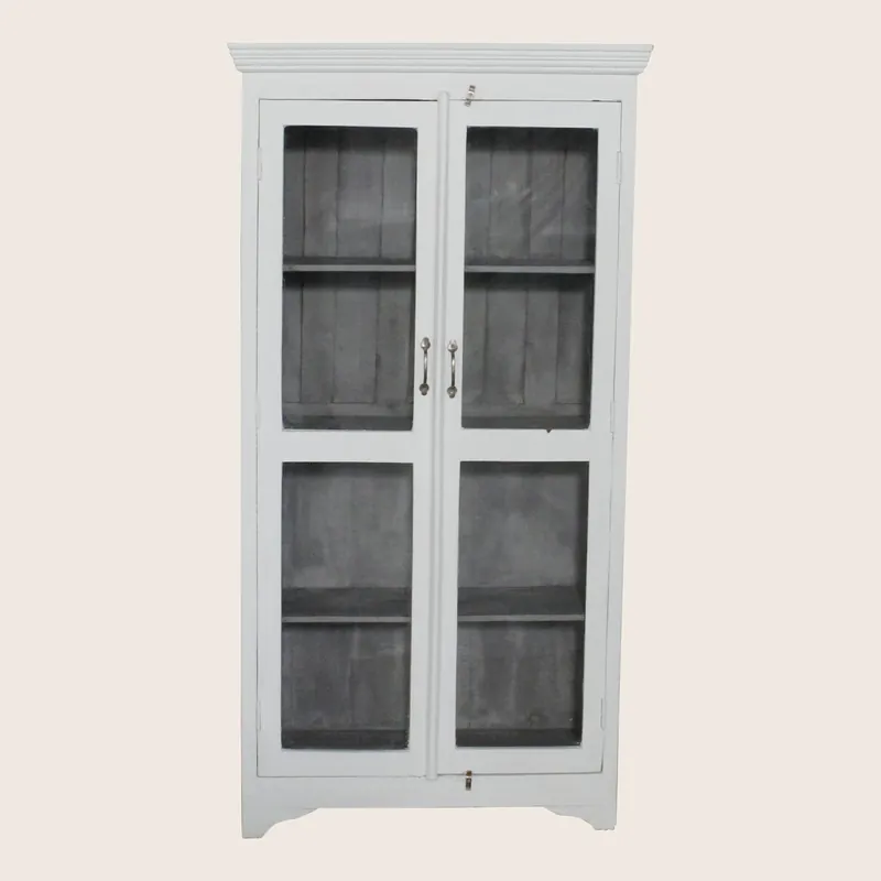 Vintage White-Painted Glass Front Cabinet