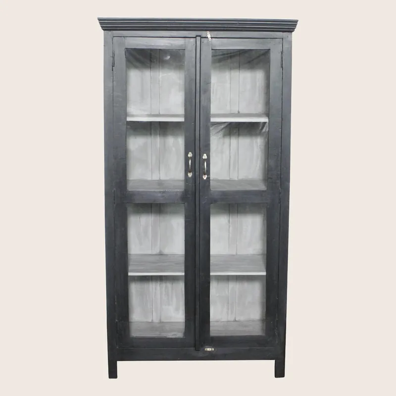 Vintage Black-Painted Glass Front Cabinet
