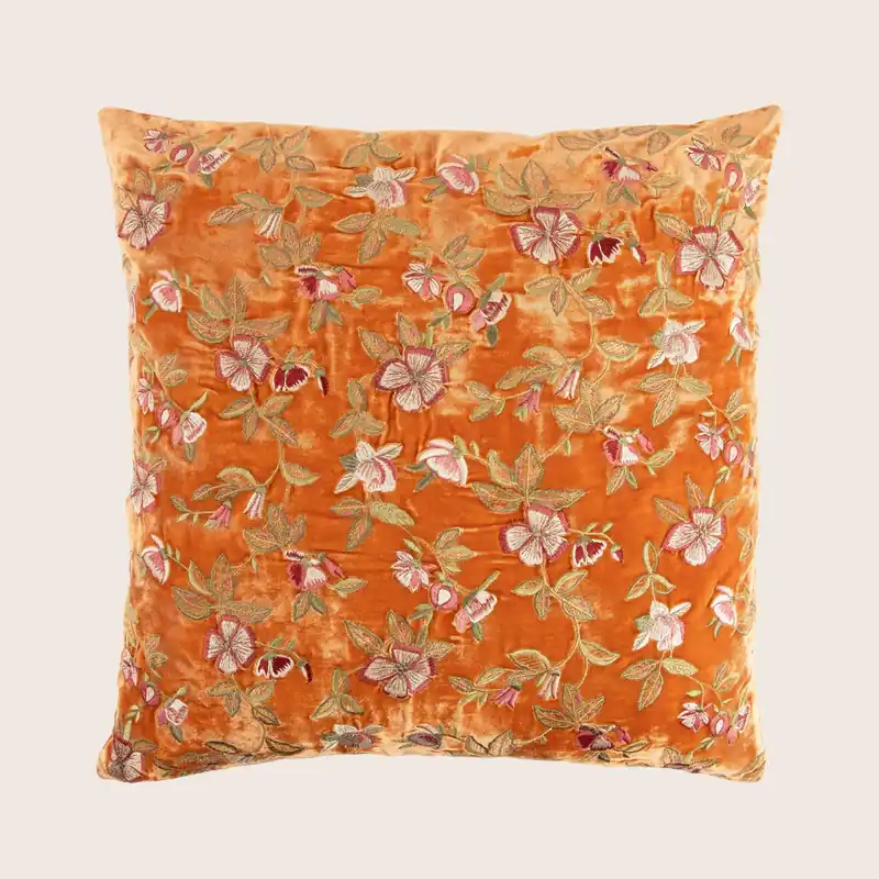 Botanica Silk Velvet Pillow, Tangerine - Anke Drechsel