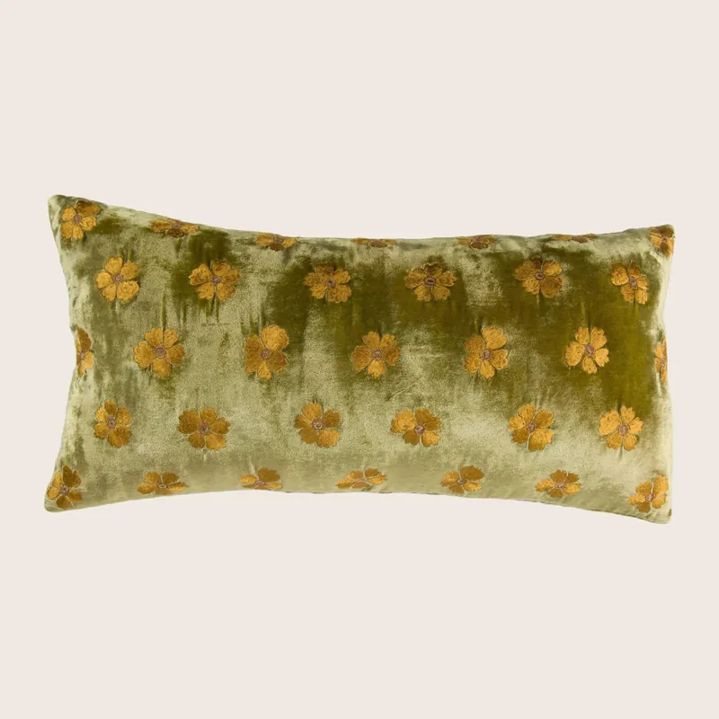 Ellie Silk Velvet Lumbar Pillow, Foliate Green - Anke Drechsel