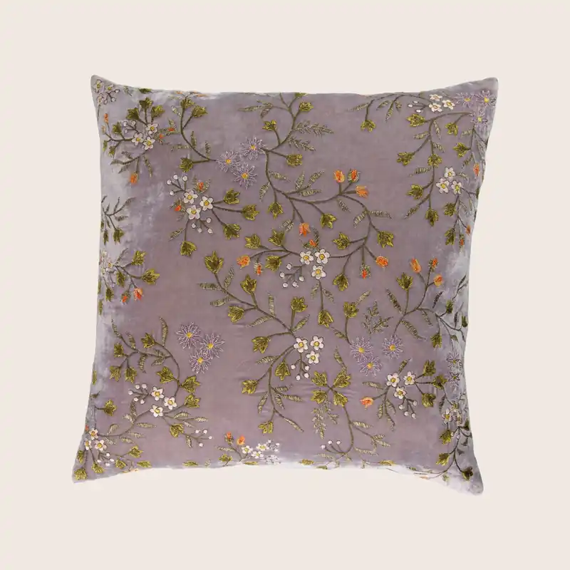 Sophia Silk Velvet Small Flowers Pillow, Lavender - Anke Drechsel