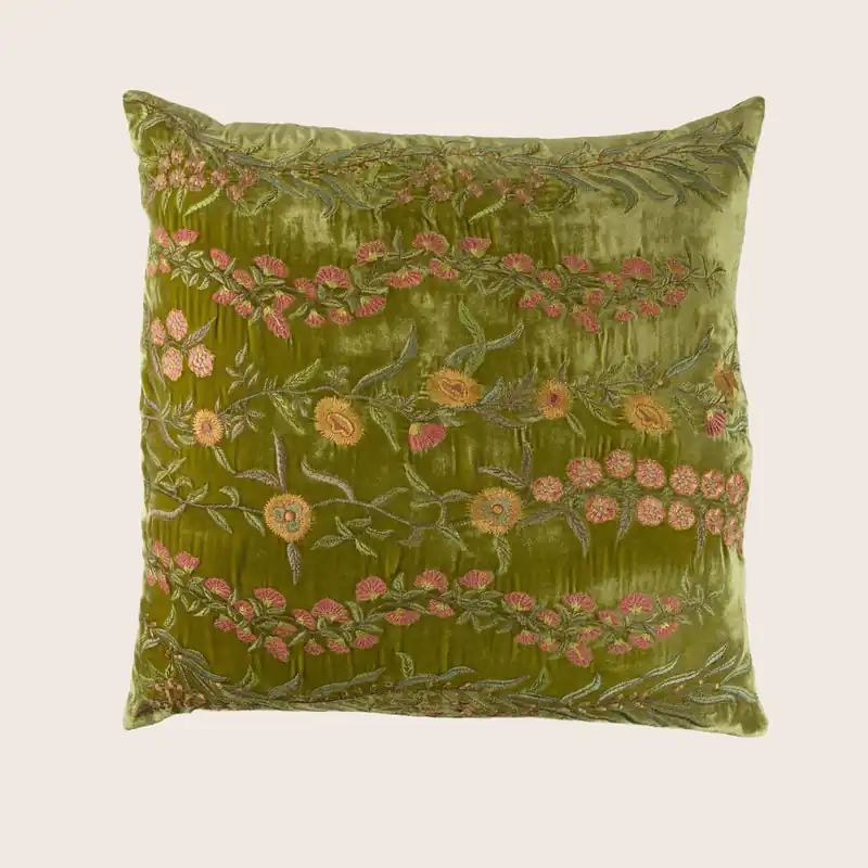 Tivoli Garden Silk Velvet Pillow, Foliate Green - Anke Drechsel