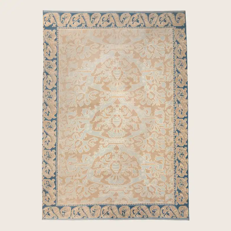 Blue Traditional Wool Silk Blend Rug - 6' x 9'